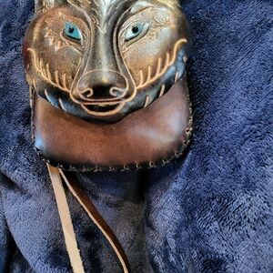 Brown Leather Wolf Wristlet